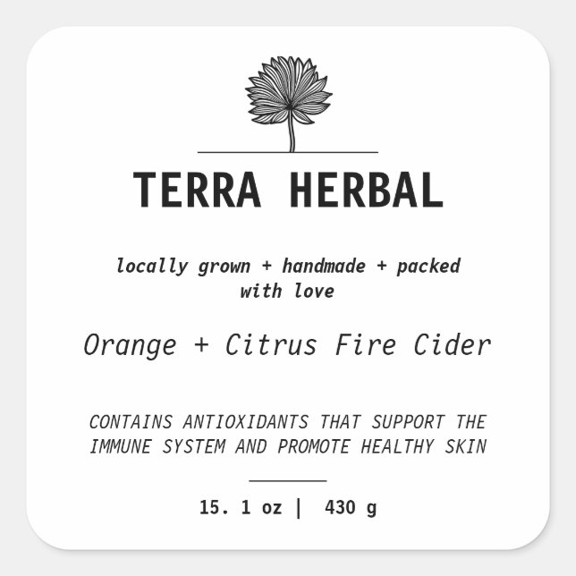 Customizable Farmers Market Product Label (Front)