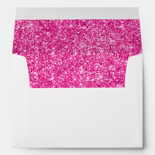 Customizable Faux Photo Hot Pink Glitter Envelopes (Back (Bottom))