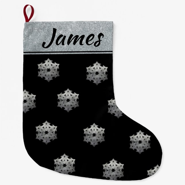 Customizable Faux Silver I Black Large Christmas Stocking (Front)