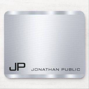 Customizable Faux Silver Metallic Look Monogram Mouse Pad