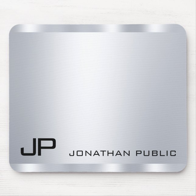 Customizable Faux Silver Metallic Look Monogram Mouse Pad (Front)