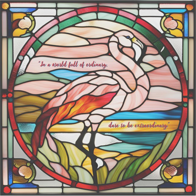 Customizable Faux Stained Glass Flamingo (Front)