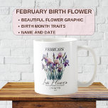 Customizable February Birthday Flower Iris Coffee Mug<br><div class="desc">Celebrate February birthdays with a personal touch using our Customizable February Birthday Flower Iris Coffee Mug. Featuring the Iris, the official flower for February, this mug is designed to brighten up your morning coffee or tea with a splash of vibrant colour and personal flair. Capacity: 11 oz / 15 oz...</div>