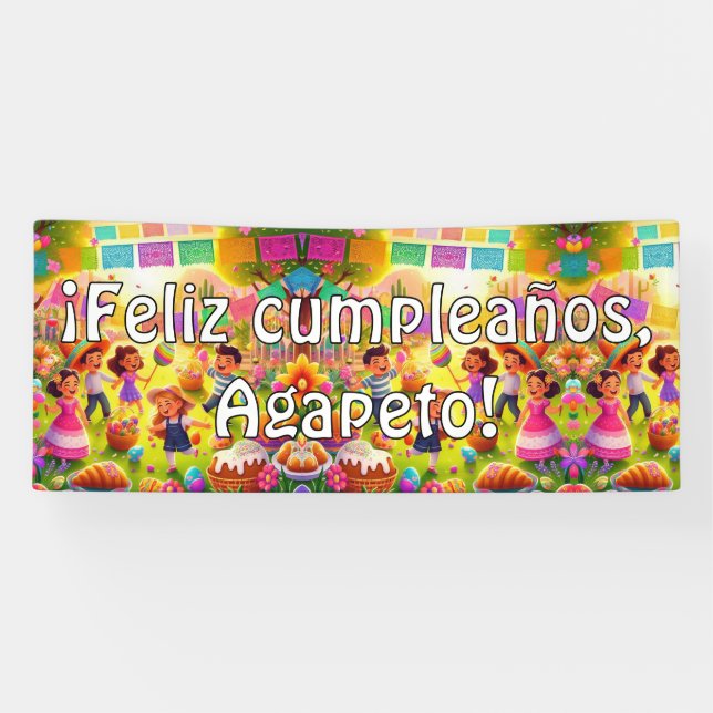 Customizable ¡Feliz cumpleaños!  Mexican Fiesta Ba Banner (Horizontal)