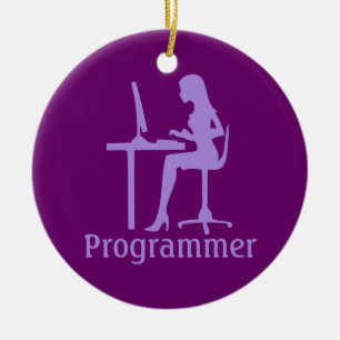 Customizable Female Silhouette Programmer Ceramic Ornament
