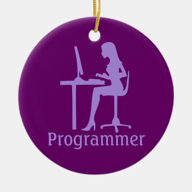 Customizable Female Silhouette Programmer Ceramic Ornament (Front)