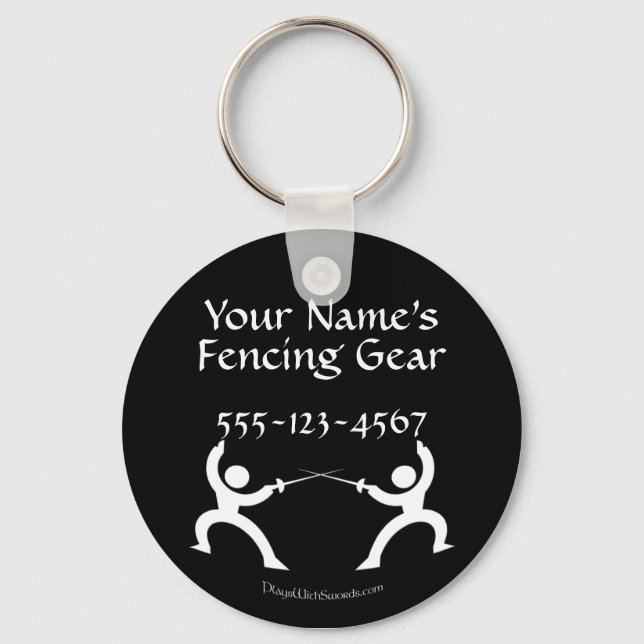Customizable Fencing Bag Tag - white on black Keychain (Front)