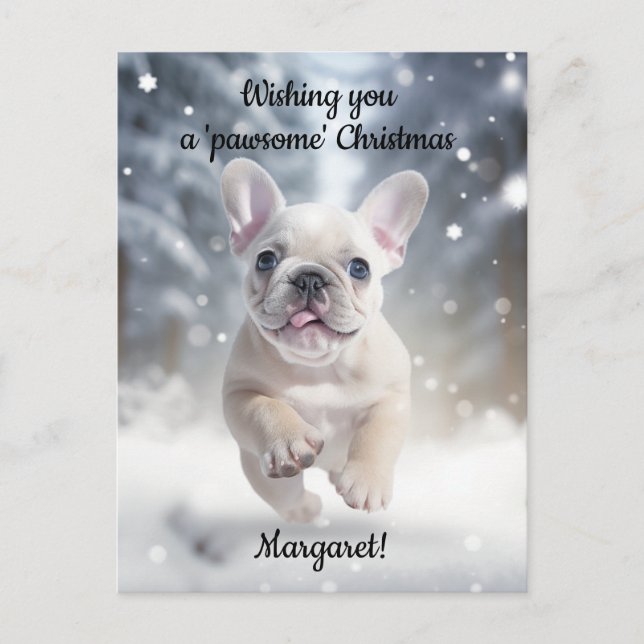  Customizable Festive Frenchie Frolic Postcard (Front)