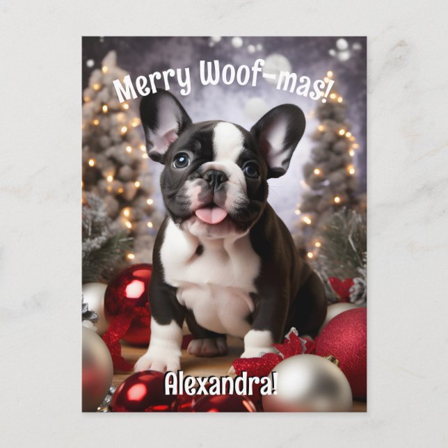  Customizable Festive Frenchie Harmony Postcard (Front)