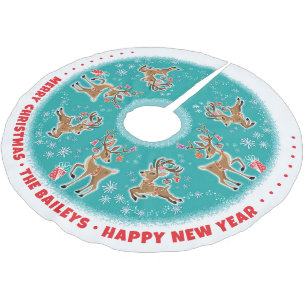 Customizable Festive Retro Reindeer Brushed Polyester Tree Skirt