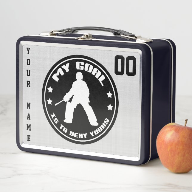 Customizable Field Hockey Goalie Lunch Box, Black Metal Lunch Box (In Situ)