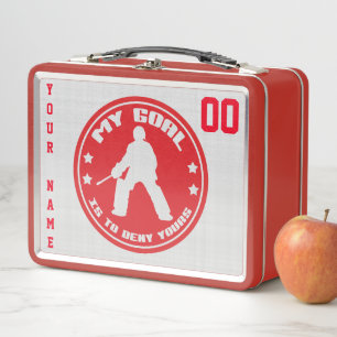 Customizable Field Hockey Goalie Lunch Box, Red Metal Lunch Box