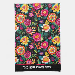 Customizable Fiesta Floral Extravaganza Kitchen Towel