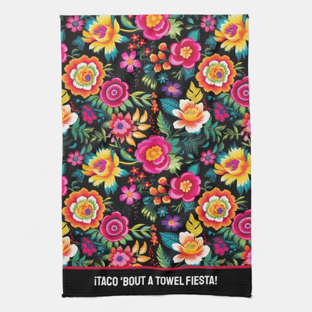 Customizable Fiesta Floral Extravaganza Kitchen Towel (Vertical)