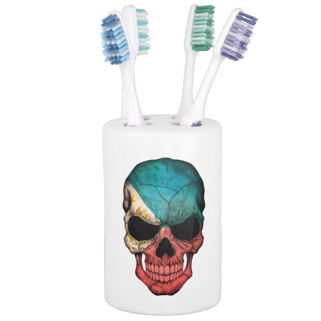 Customizable Filipino Flag Skull Soap Dispenser And Toothbrush Holder (In Situ)