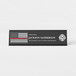 Customizable Firefighter Fire Department Logo Desk Name Plate