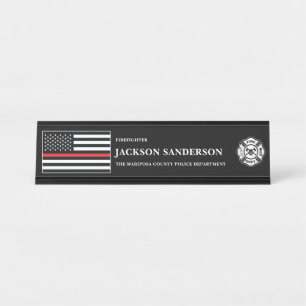 Customizable Firefighter Fire Department Logo Desk Name Plate
