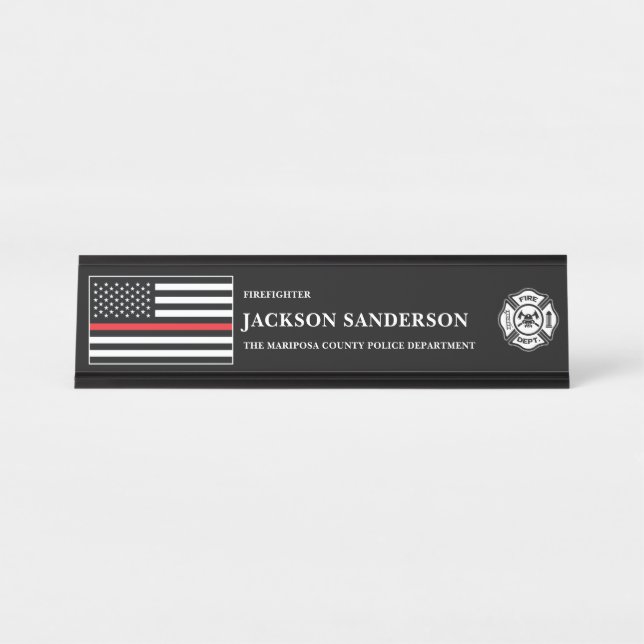 Customizable Firefighter Fire Department Logo Desk Name Plate (Front)