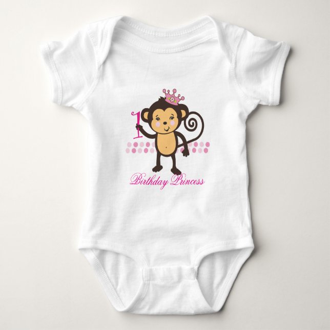 Customizable First Birthday Monkey Princess Shirt (Front)