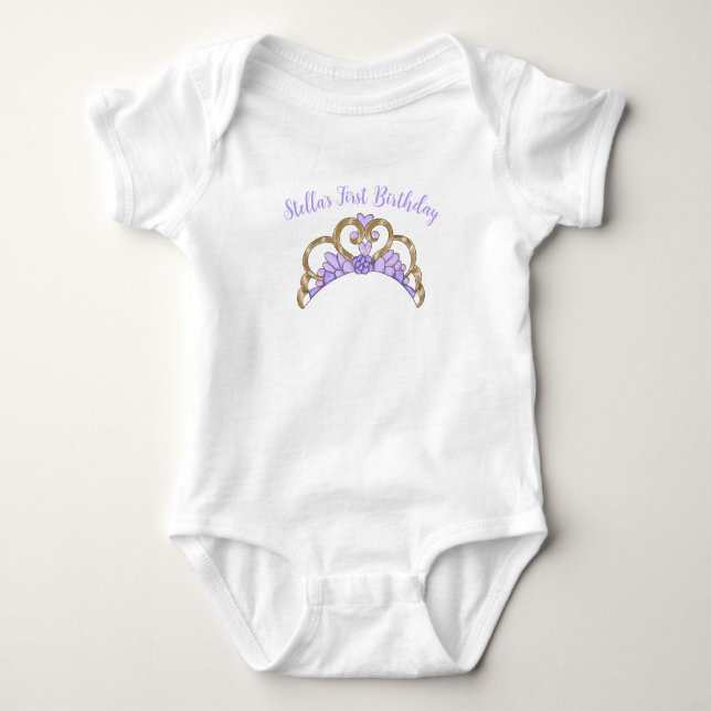 Customizable First Birthday Tiara Baby Bodysuit (Front)