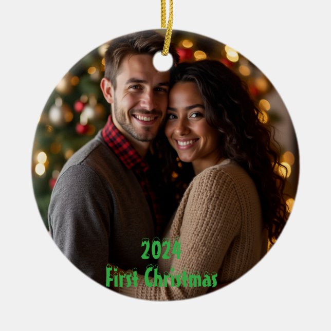 Customizable First Christmas 2024 Ceramic Ornament (Front)