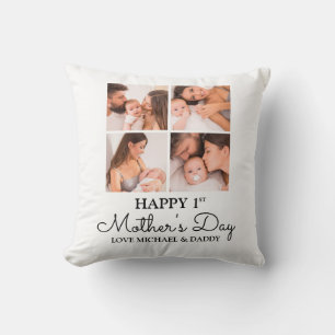 Customizable First Mothers Day Photo Collage Throw Pillow