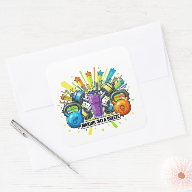 Customizable Fitness Smoothie Celebration Square Sticker (Envelope)