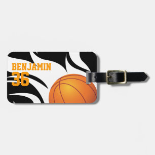 Customizable Flaming Basketball Black and White Luggage Tag