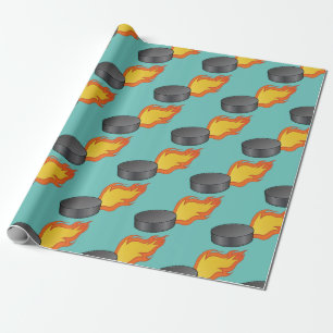 Customizable Flaming Hockey Puck Wrapping Paper