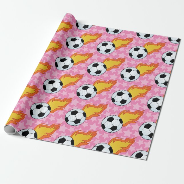 Customizable Flaming Soccer Ball Wrapping Paper (Unrolled)