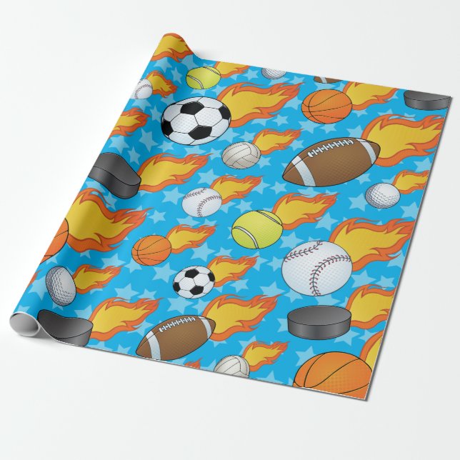 Customizable Flaming Sports Wrapping Paper (Unrolled)