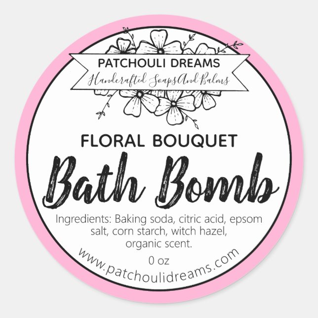 Customizable Floral Bath Bomb Label Handmade (Front)