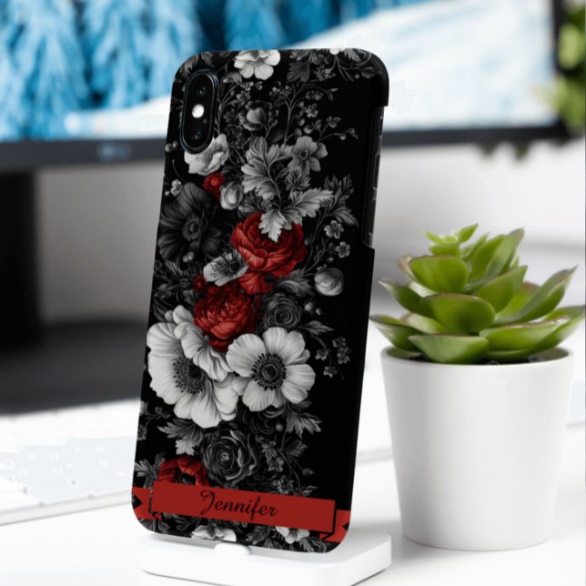 Customizable Floral Black White Red Motif Case-Mate iPhone Case (Creator Uploaded)