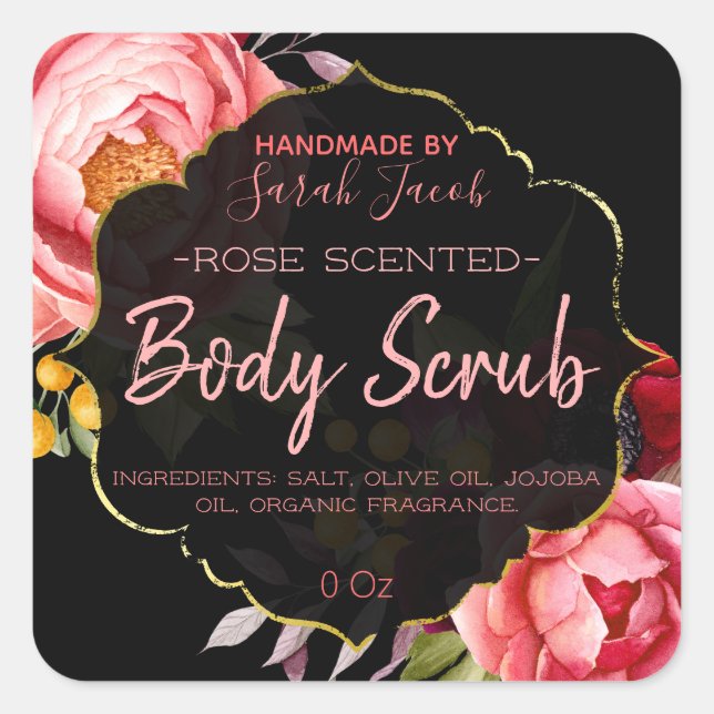 Customizable Floral Body Scrub Label (Front)