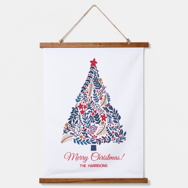 Customizable Floral Christmas Tree Hanging Tapestry (Front)