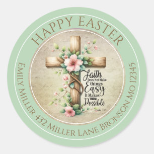 Customizable Floral Easter Cross Classic Round Sticker