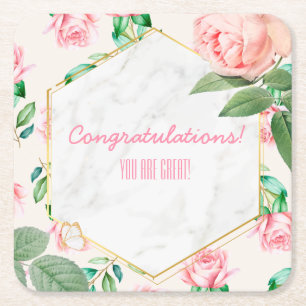 Customizable Floral Event Square Paper Coaster