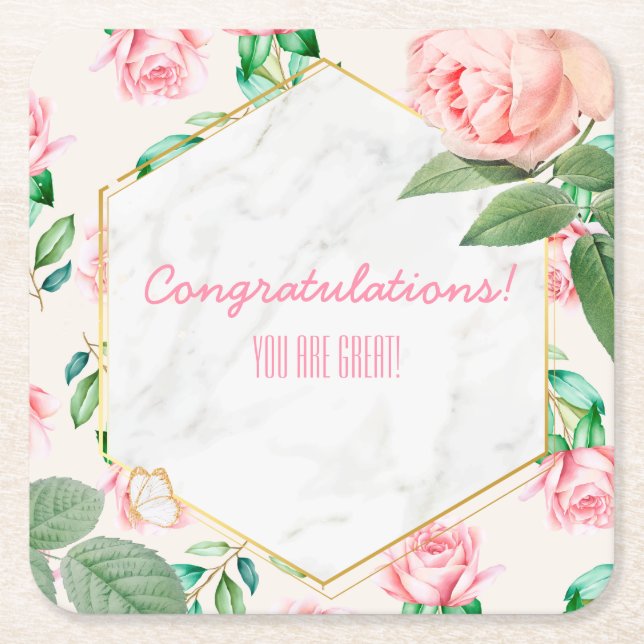 Customizable Floral Event Square Paper Coaster (Front)