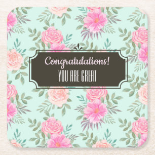Customizable Floral Event Square Paper Coaster