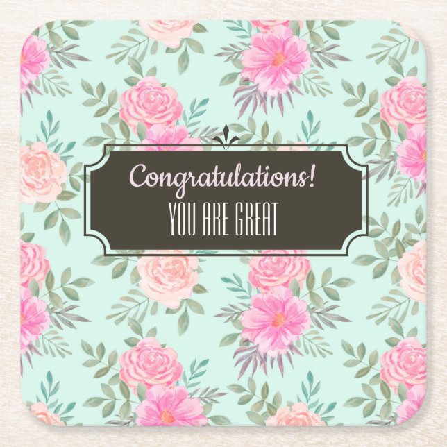 Customizable Floral Event Square Paper Coaster (Front)