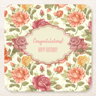 Customizable Floral Event Square Paper Coaster