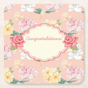 Customizable Floral Event Square Paper Coaster