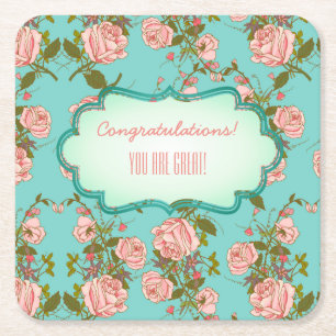 Customizable Floral Event Square Paper Coaster