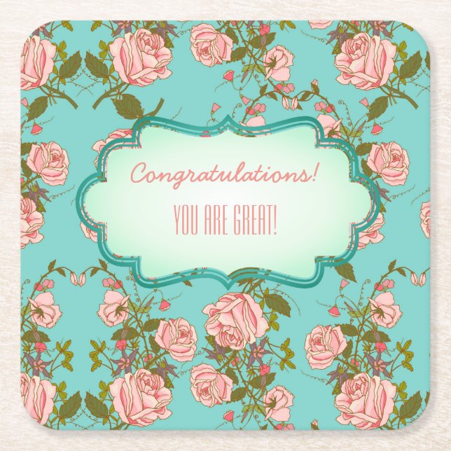 Customizable Floral Event Square Paper Coaster (Front)