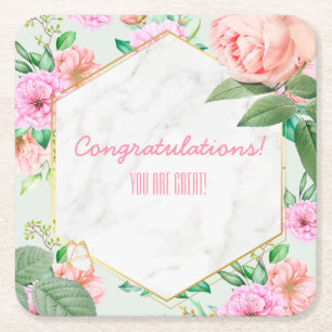Customizable Floral Event Square Paper Coaster