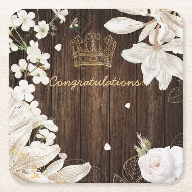 Customizable Floral Event Square Paper Coaster (Front)