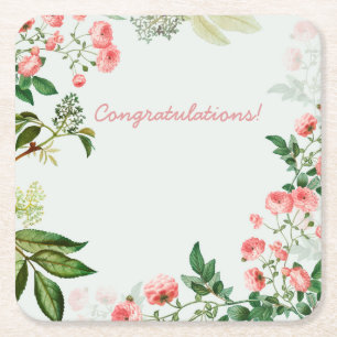 Customizable Floral Event Square Paper Coaster