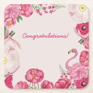 Customizable Floral Event Square Paper Coaster