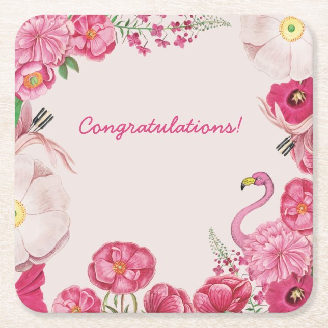 Customizable Floral Event Square Paper Coaster (Front)