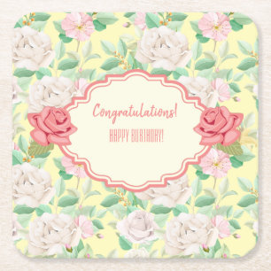 Customizable Floral Event Square Paper Coaster